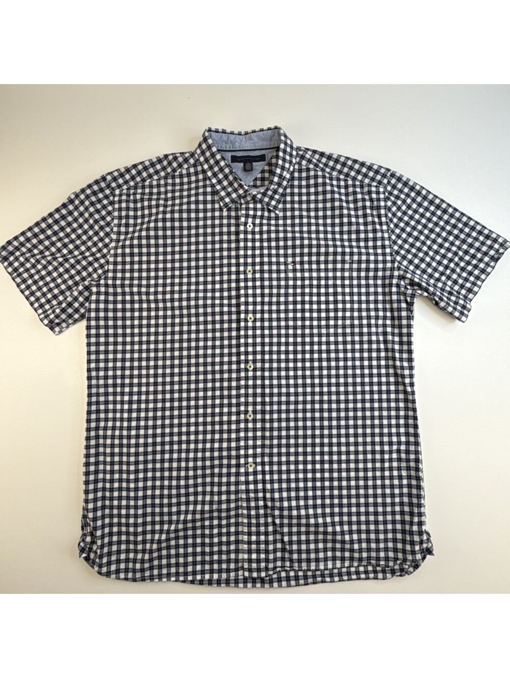 Tommy Hilfiger Men's Dark Blue & White Check Short Sleeve Button Down XL